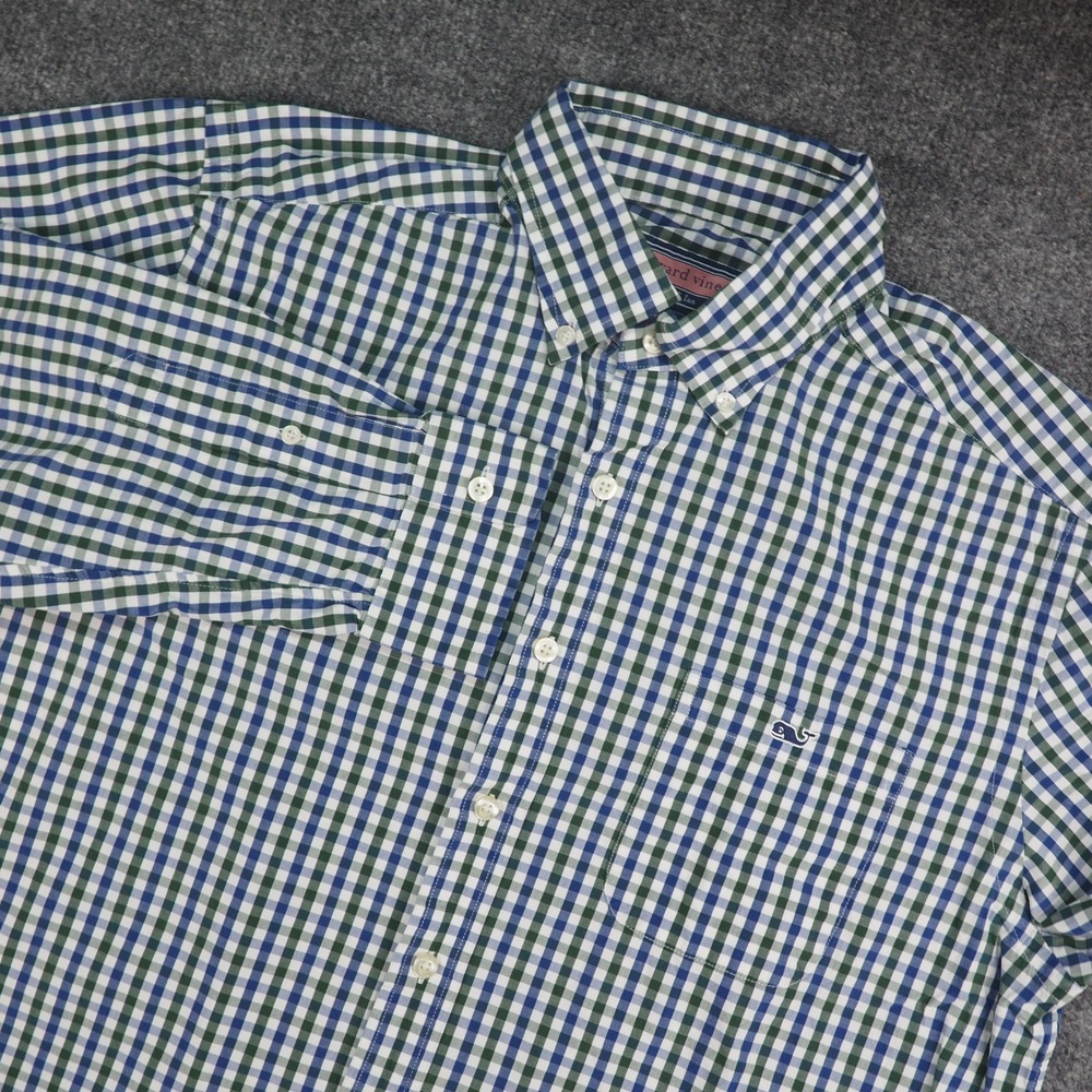 Vineyard Vines Tucker Shirt Mens Large Slim Fit Green Blue Gingham Preppy Cotton